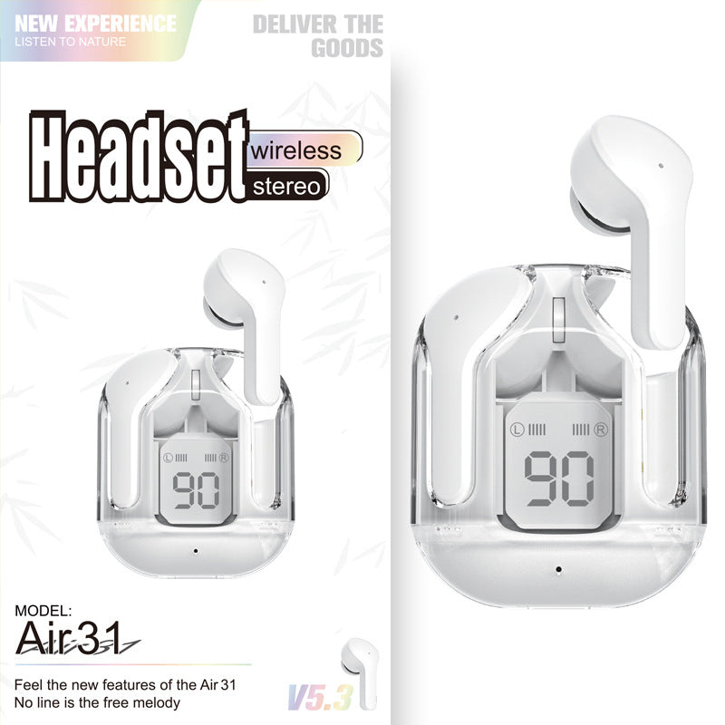 Transparent Wireless Bluetooth Headset Digital Display ENC Noise Reduction True Wireless Sports Music | Trendy Now