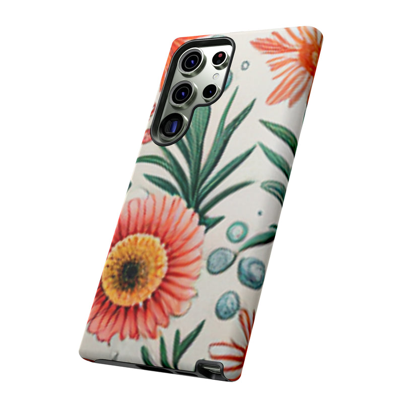 Orange Exotic Flowers Tough Cases All iPhone 15, 14, 13, 12, 11, X, 8 , Google Pixel 7, 6, 5, Samsung Galaxy 23, 22, 21, 20, 10