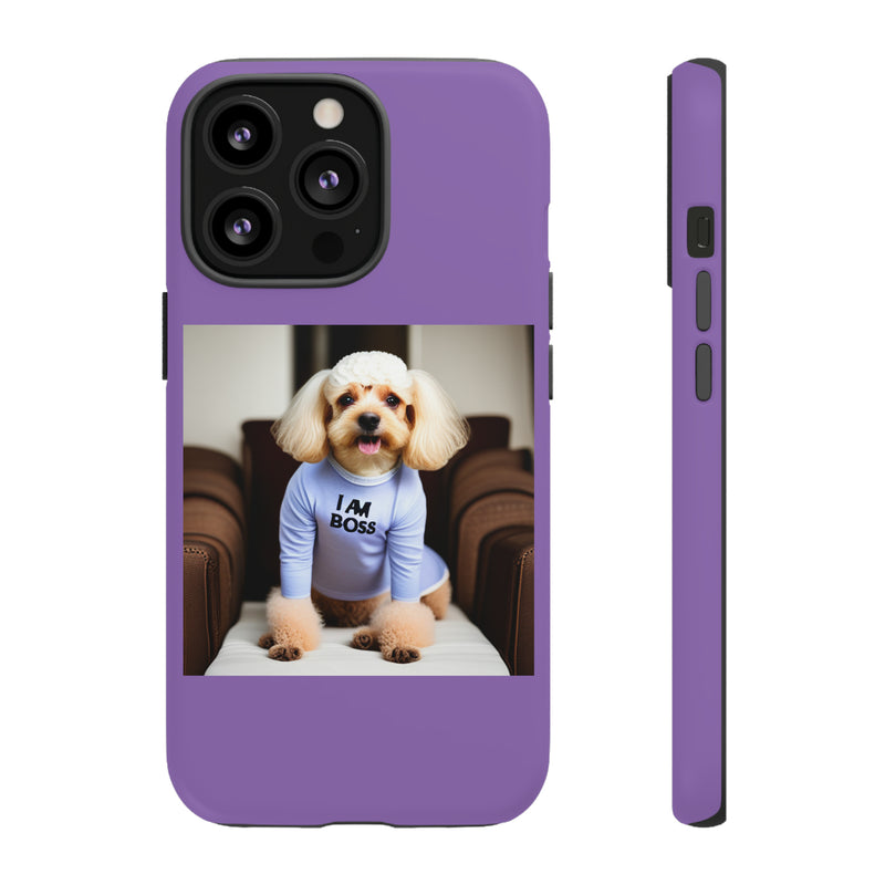 I Am Boss Dog  Purple Tough Cases. All iPhone 15, 14, 13, 12, 11, X, 8 , Google Pixel 7, 6, 5, Samsung Galaxy 23, 22, 21, 20, 10