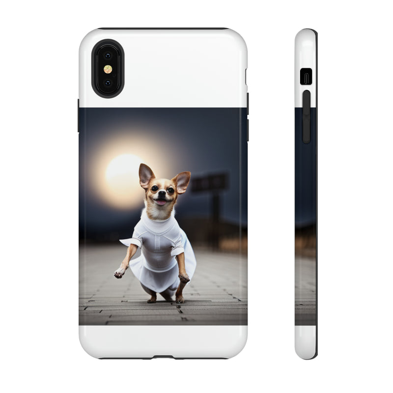 Cute White Dress Chihuahua Tough Cases. All iPhone 15, 14, 13, 12, 11, X, 8 , Google Pixel 7, 6, 5, Samsung Galaxy 23, 22, 21, 20, 10