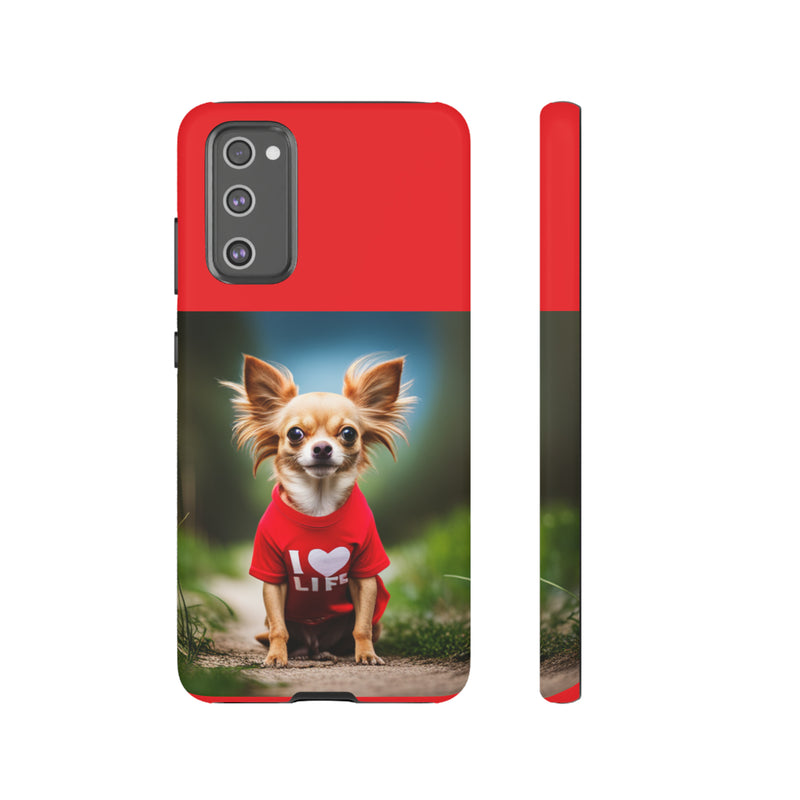 I Love Life Red Shirt Chihuahua Tough Cases. All iPhone 15, 14, 13, 12, 11, X, 8 , Google Pixel 7, 6, 5, Samsung Galaxy 23, 22, 21, 20, 10