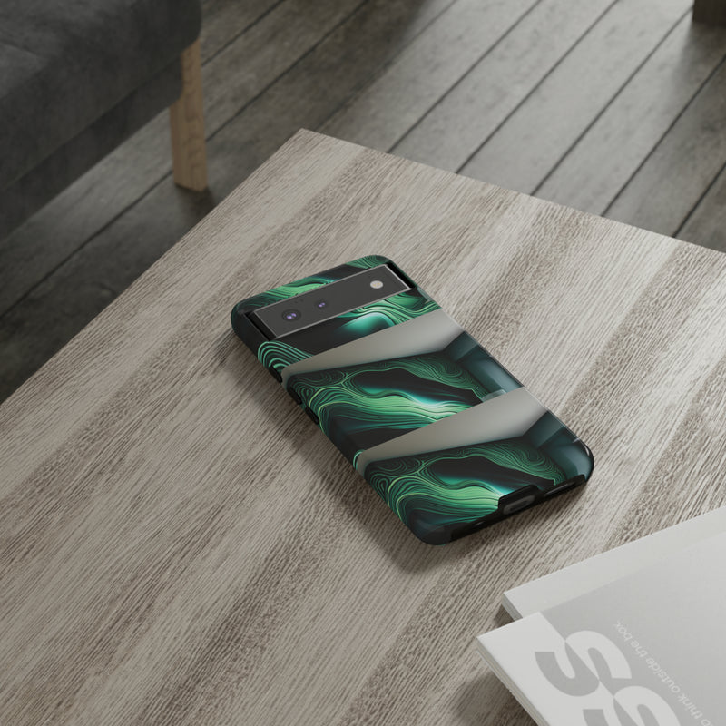 Green Geometric Patterns - Tough Cases  All iPhone 15, 14, 13, 12, 11, X, 8 , Google Pixel 7, 6, 5, Samsung Galaxy 23, 22, 21, 20, 10