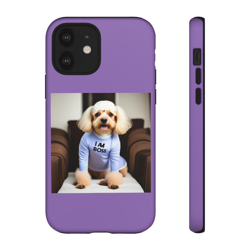 I Am Boss Dog  Purple Tough Cases. All iPhone 15, 14, 13, 12, 11, X, 8 , Google Pixel 7, 6, 5, Samsung Galaxy 23, 22, 21, 20, 10