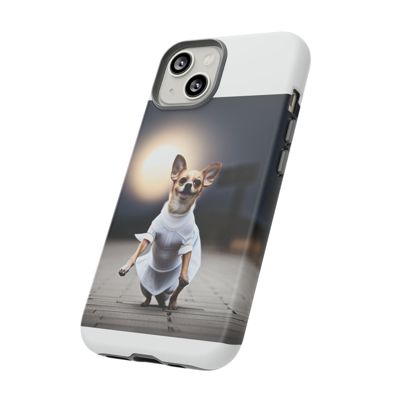 Cute White Dress Chihuahua Tough Cases. All iPhone 15, 14, 13, 12, 11, X, 8 , Google Pixel 7, 6, 5, Samsung Galaxy 23, 22, 21, 20, 10