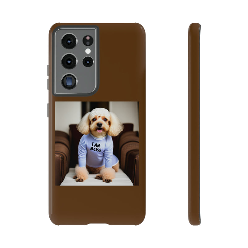 I Am Boss Dog Brown Tough Cases. All iPhone 15, 14, 13, 12, 11, X, 8 , Google Pixel 7, 6, 5, Samsung Galaxy 23, 22, 21, 20, 10