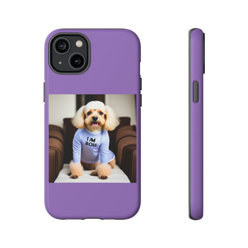 I Am Boss Dog  Purple Tough Cases. All iPhone 15, 14, 13, 12, 11, X, 8 , Google Pixel 7, 6, 5, Samsung Galaxy 23, 22, 21, 20, 10