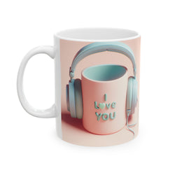 I love you with Headset Coffee Mug, personal mug, designer mugs, designer coffee mug, coffee tea cup gift, mama mug, boho coffee cup