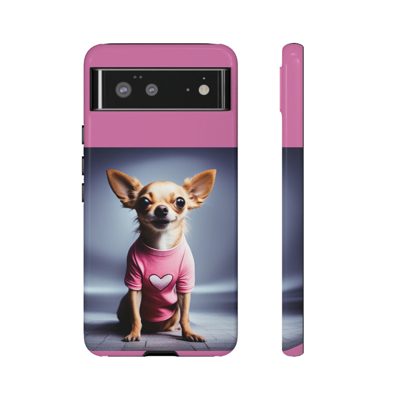 Pink Heart Chihuahua Tough Cases. All iPhone 15, 14, 13, 12, 11, X, 8 , Google Pixel 7, 6, 5, Samsung Galaxy 23, 22, 21, 20, 10