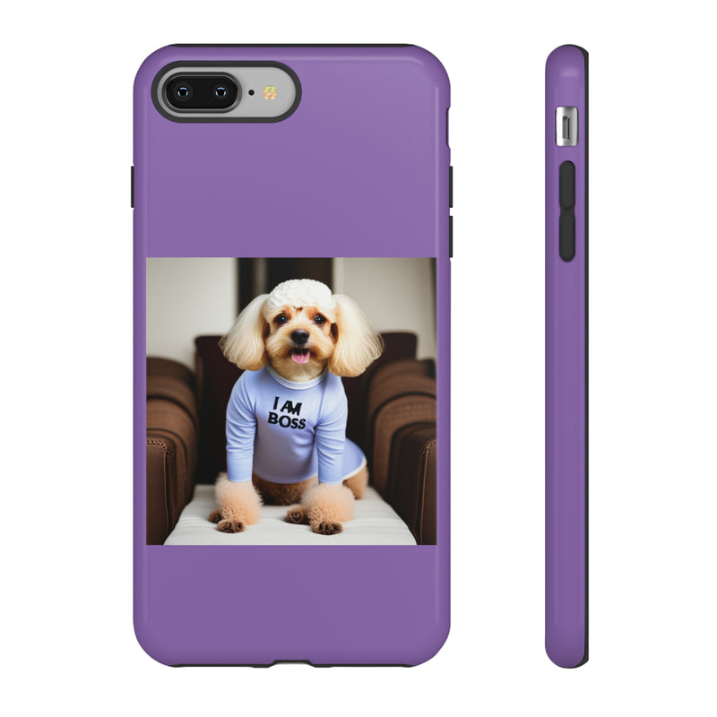 I Am Boss Dog  Purple Tough Cases. All iPhone 15, 14, 13, 12, 11, X, 8 , Google Pixel 7, 6, 5, Samsung Galaxy 23, 22, 21, 20, 10