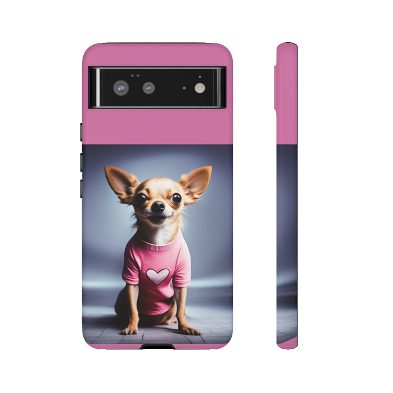 Pink Heart Chihuahua Tough Cases. All iPhone 15, 14, 13, 12, 11, X, 8 , Google Pixel 7, 6, 5, Samsung Galaxy 23, 22, 21, 20, 10