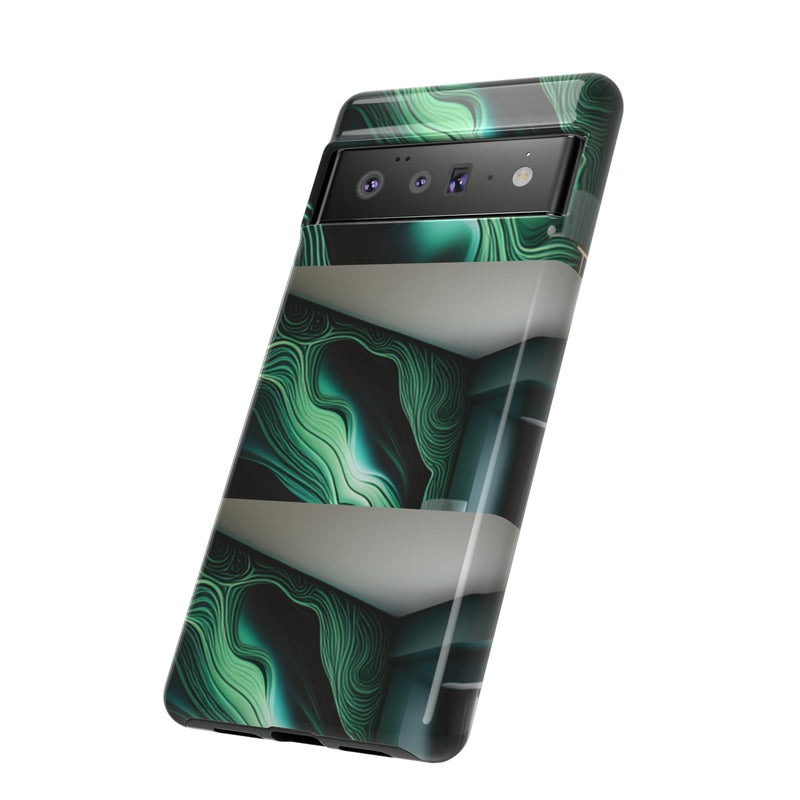 Green Geometric Patterns - Tough Cases  All iPhone 15, 14, 13, 12, 11, X, 8 , Google Pixel 7, 6, 5, Samsung Galaxy 23, 22, 21, 20, 10