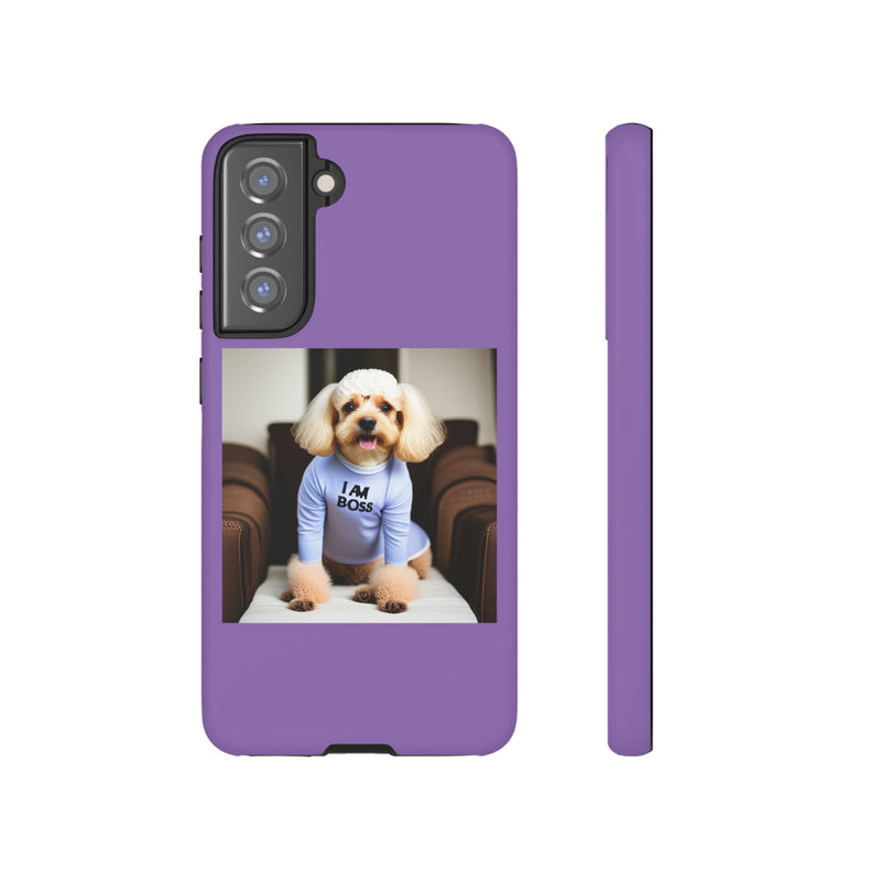 I Am Boss Dog  Purple Tough Cases. All iPhone 15, 14, 13, 12, 11, X, 8 , Google Pixel 7, 6, 5, Samsung Galaxy 23, 22, 21, 20, 10