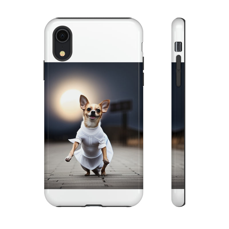 Cute White Dress Chihuahua Tough Cases. All iPhone 15, 14, 13, 12, 11, X, 8 , Google Pixel 7, 6, 5, Samsung Galaxy 23, 22, 21, 20, 10