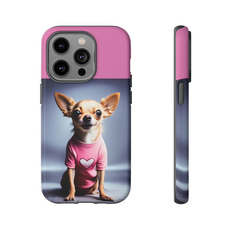 Pink Heart Chihuahua Tough Cases. All iPhone 15, 14, 13, 12, 11, X, 8 , Google Pixel 7, 6, 5, Samsung Galaxy 23, 22, 21, 20, 10