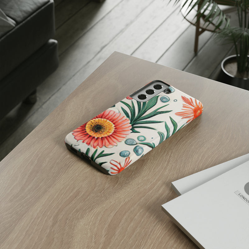 Orange Exotic Flowers Tough Cases All iPhone 15, 14, 13, 12, 11, X, 8 , Google Pixel 7, 6, 5, Samsung Galaxy 23, 22, 21, 20, 10