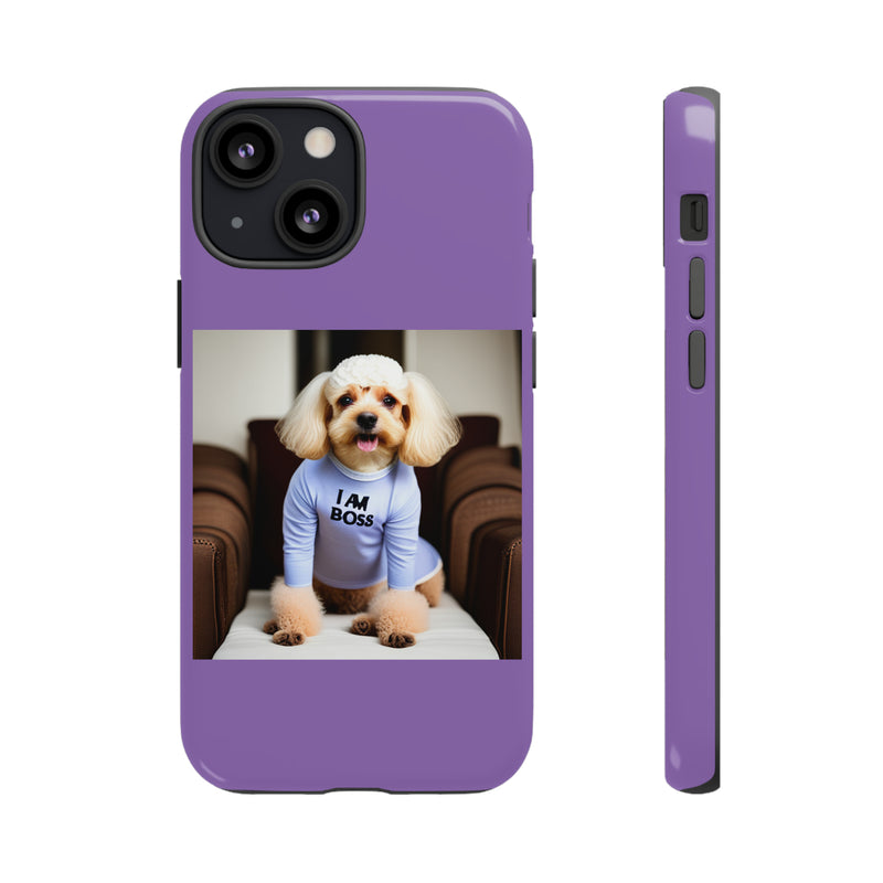 I Am Boss Dog  Purple Tough Cases. All iPhone 15, 14, 13, 12, 11, X, 8 , Google Pixel 7, 6, 5, Samsung Galaxy 23, 22, 21, 20, 10