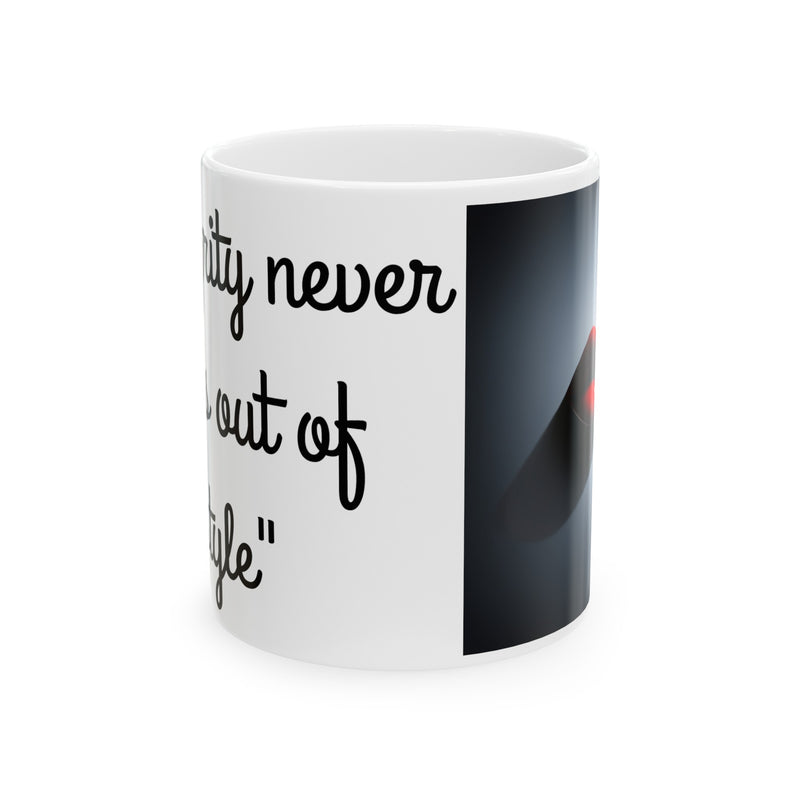 Integrity never goes Coffee Mug, Out of style birthday gift, designer coffee mug, coffee tea cup gift, reusable coffee cup, mummy mug