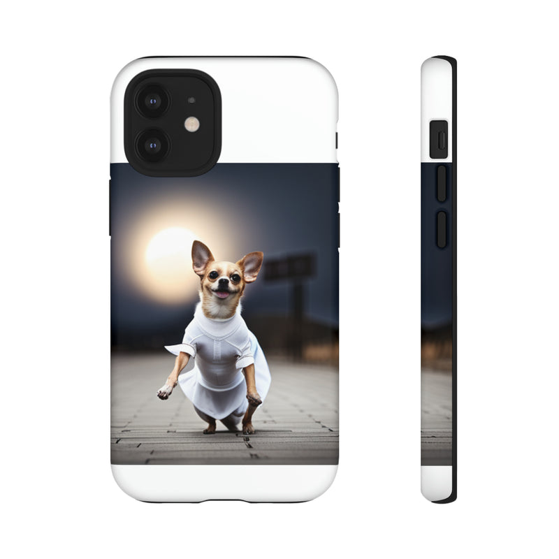 Cute White Dress Chihuahua Tough Cases. All iPhone 15, 14, 13, 12, 11, X, 8 , Google Pixel 7, 6, 5, Samsung Galaxy 23, 22, 21, 20, 10