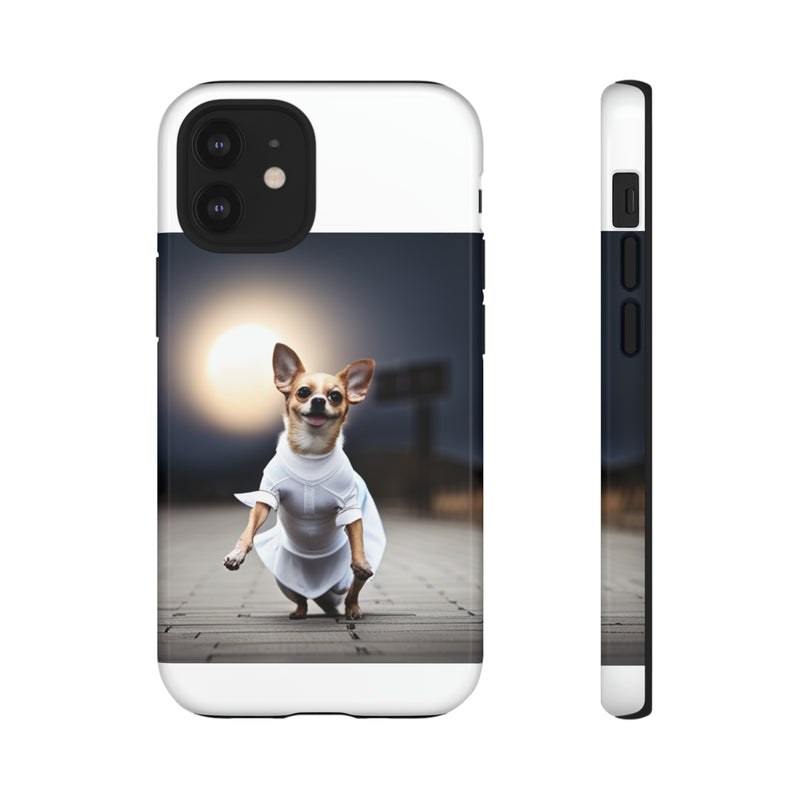 Cute White Dress Chihuahua Tough Cases. All iPhone 15, 14, 13, 12, 11, X, 8 , Google Pixel 7, 6, 5, Samsung Galaxy 23, 22, 21, 20, 10