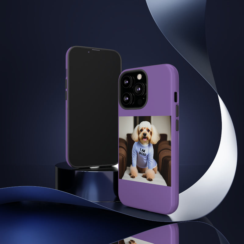 I Am Boss Dog  Purple Tough Cases. All iPhone 15, 14, 13, 12, 11, X, 8 , Google Pixel 7, 6, 5, Samsung Galaxy 23, 22, 21, 20, 10