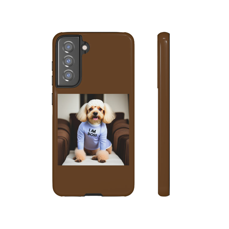 I Am Boss Dog Brown Tough Cases. All iPhone 15, 14, 13, 12, 11, X, 8 , Google Pixel 7, 6, 5, Samsung Galaxy 23, 22, 21, 20, 10