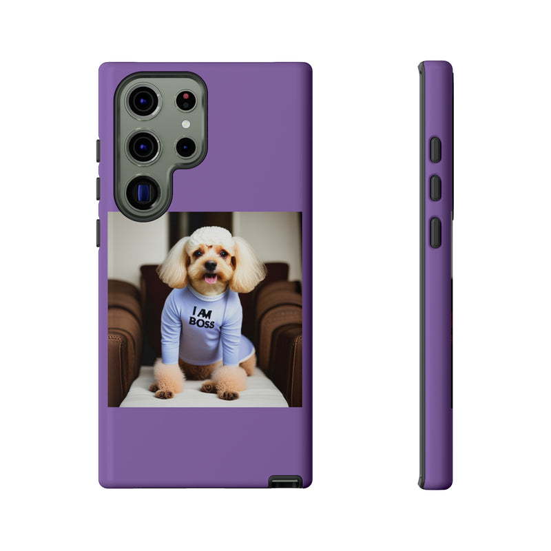 I Am Boss Dog  Purple Tough Cases. All iPhone 15, 14, 13, 12, 11, X, 8 , Google Pixel 7, 6, 5, Samsung Galaxy 23, 22, 21, 20, 10