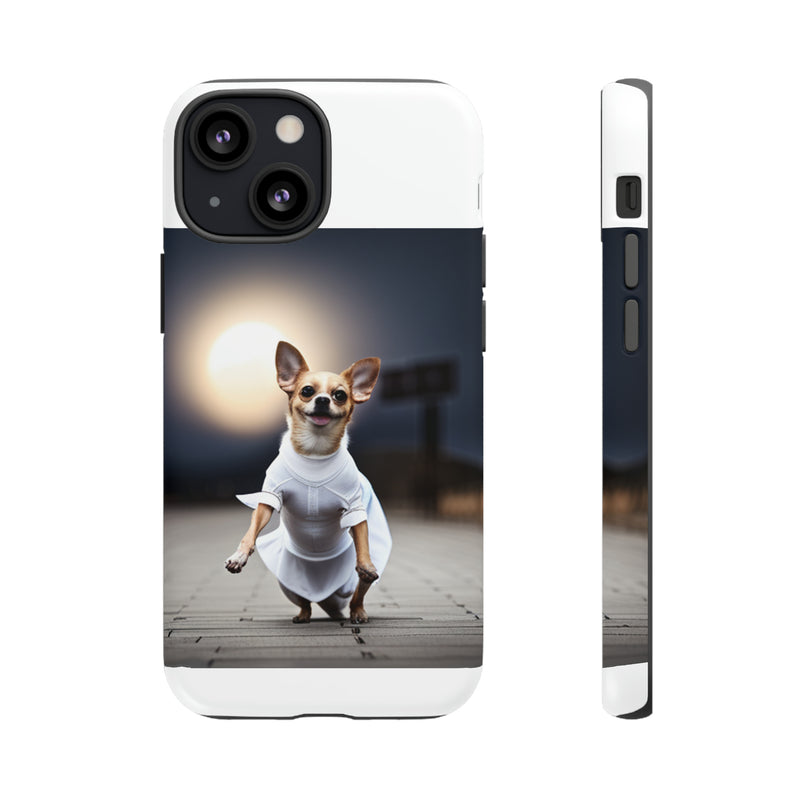 Cute White Dress Chihuahua Tough Cases. All iPhone 15, 14, 13, 12, 11, X, 8 , Google Pixel 7, 6, 5, Samsung Galaxy 23, 22, 21, 20, 10