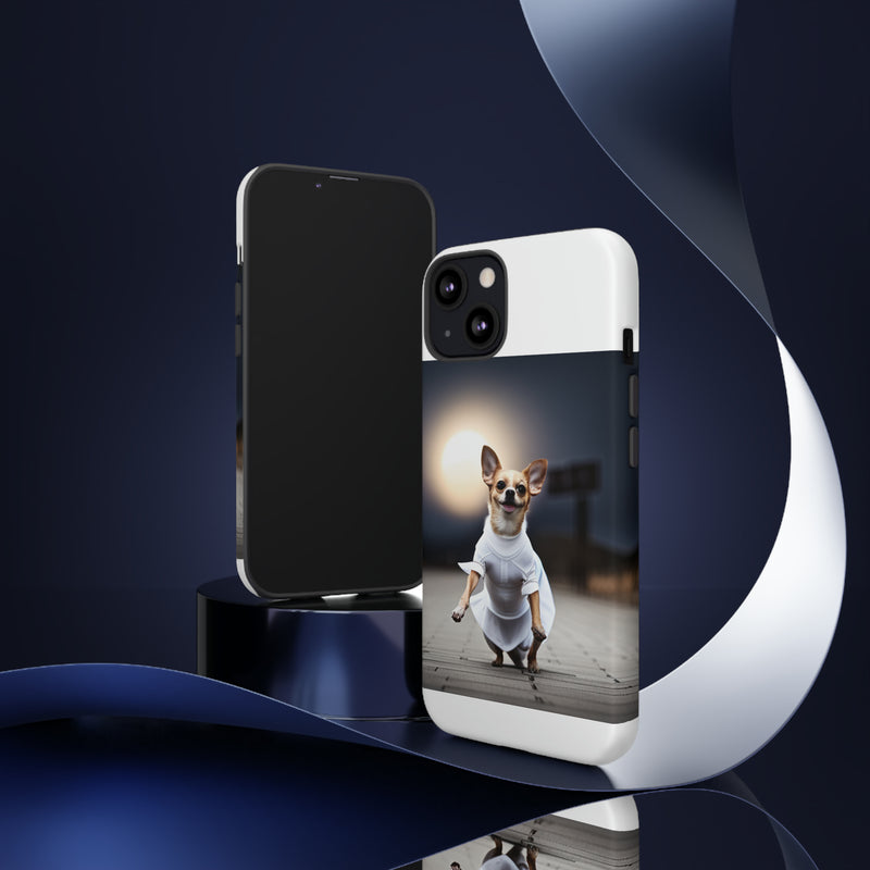 Cute White Dress Chihuahua Tough Cases. All iPhone 15, 14, 13, 12, 11, X, 8 , Google Pixel 7, 6, 5, Samsung Galaxy 23, 22, 21, 20, 10