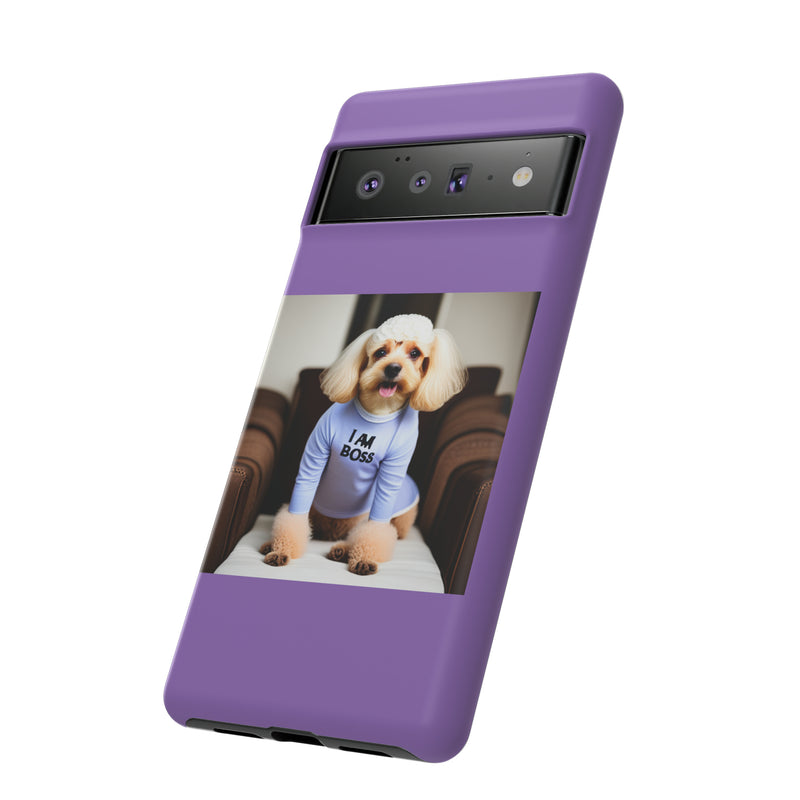 I Am Boss Dog  Purple Tough Cases. All iPhone 15, 14, 13, 12, 11, X, 8 , Google Pixel 7, 6, 5, Samsung Galaxy 23, 22, 21, 20, 10