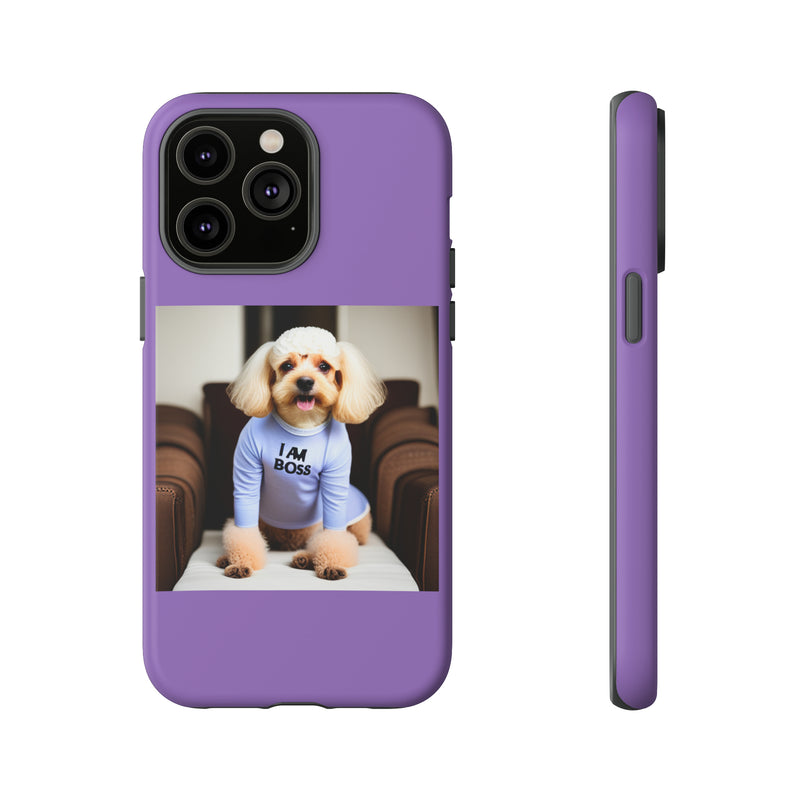 I Am Boss Dog  Purple Tough Cases. All iPhone 15, 14, 13, 12, 11, X, 8 , Google Pixel 7, 6, 5, Samsung Galaxy 23, 22, 21, 20, 10