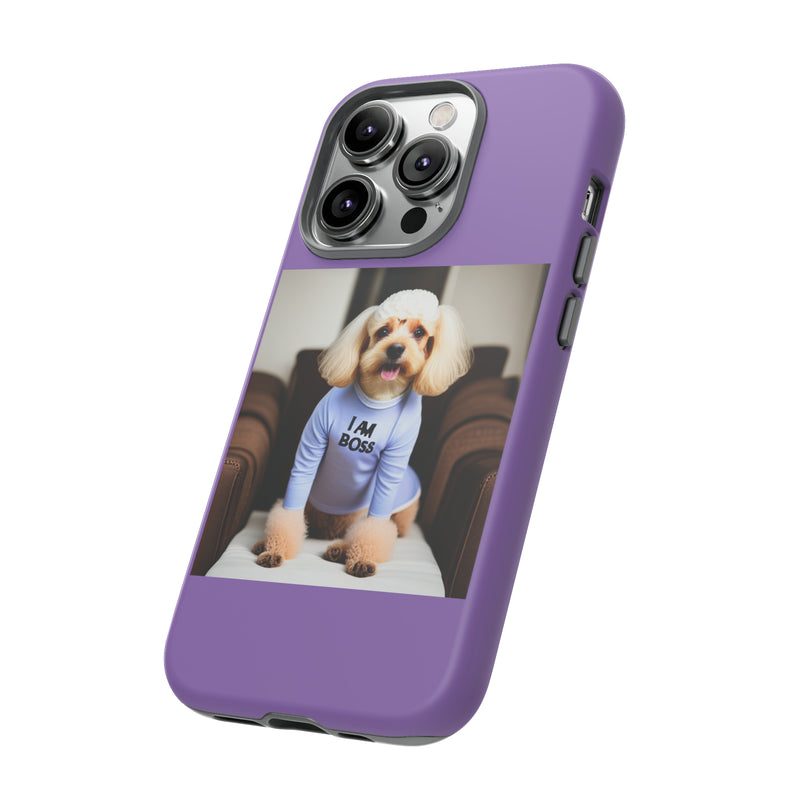 I Am Boss Dog  Purple Tough Cases. All iPhone 15, 14, 13, 12, 11, X, 8 , Google Pixel 7, 6, 5, Samsung Galaxy 23, 22, 21, 20, 10