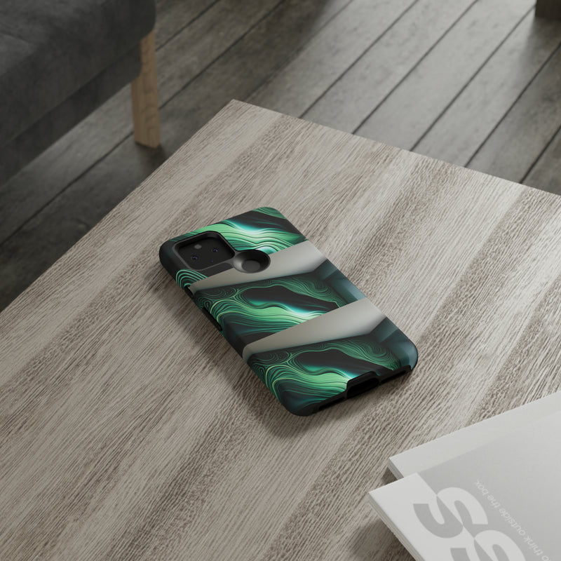 Green Geometric Patterns - Tough Cases  All iPhone 15, 14, 13, 12, 11, X, 8 , Google Pixel 7, 6, 5, Samsung Galaxy 23, 22, 21, 20, 10