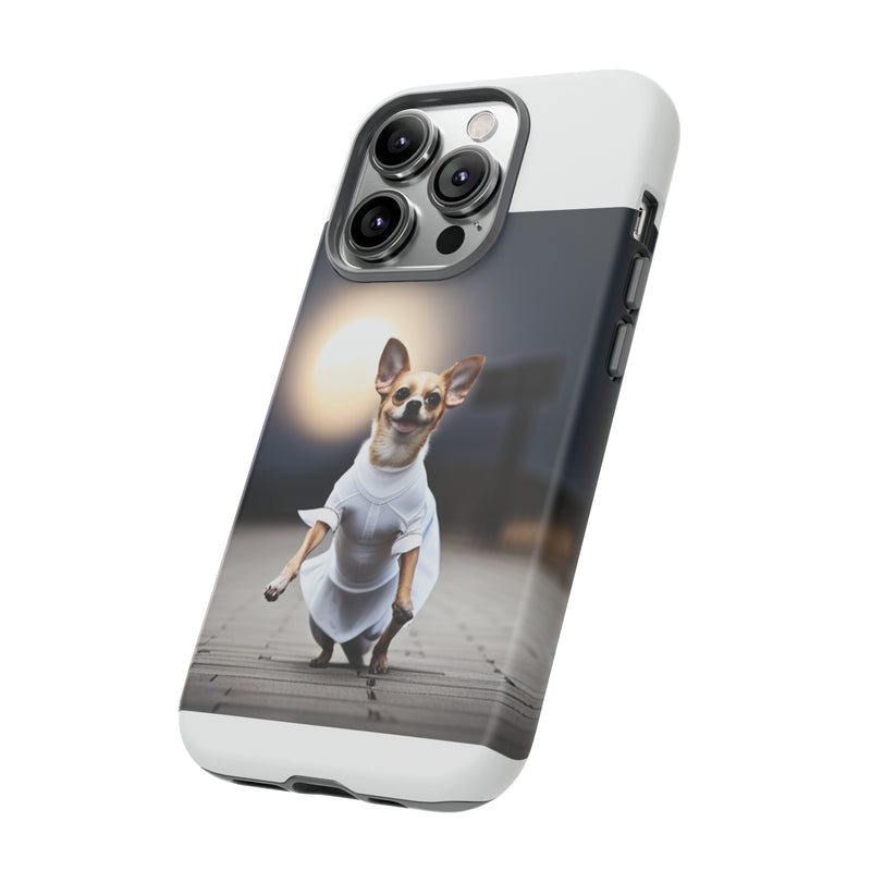 Cute White Dress Chihuahua Tough Cases. All iPhone 15, 14, 13, 12, 11, X, 8 , Google Pixel 7, 6, 5, Samsung Galaxy 23, 22, 21, 20, 10