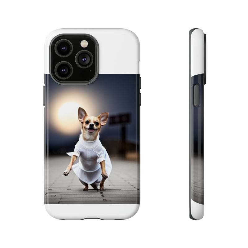 Cute White Dress Chihuahua Tough Cases. All iPhone 15, 14, 13, 12, 11, X, 8 , Google Pixel 7, 6, 5, Samsung Galaxy 23, 22, 21, 20, 10