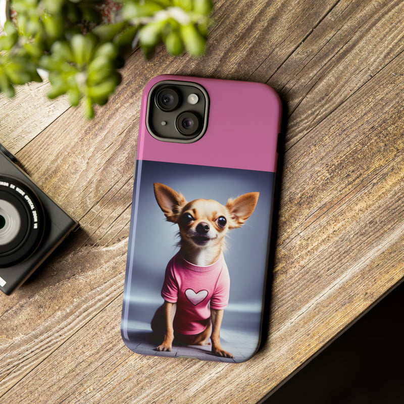 Pink Heart Chihuahua Tough Cases. All iPhone 15, 14, 13, 12, 11, X, 8 , Google Pixel 7, 6, 5, Samsung Galaxy 23, 22, 21, 20, 10