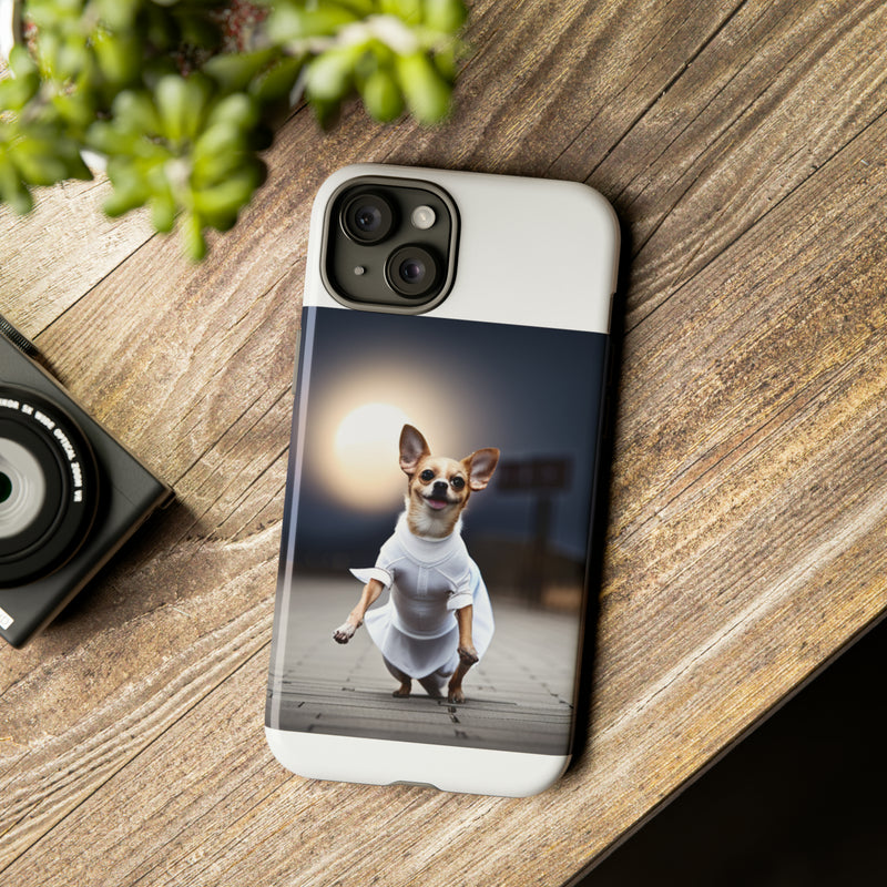 Cute White Dress Chihuahua Tough Cases. All iPhone 15, 14, 13, 12, 11, X, 8 , Google Pixel 7, 6, 5, Samsung Galaxy 23, 22, 21, 20, 10