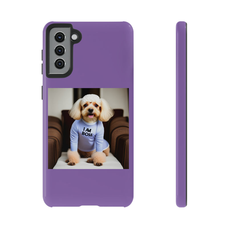 I Am Boss Dog  Purple Tough Cases. All iPhone 15, 14, 13, 12, 11, X, 8 , Google Pixel 7, 6, 5, Samsung Galaxy 23, 22, 21, 20, 10