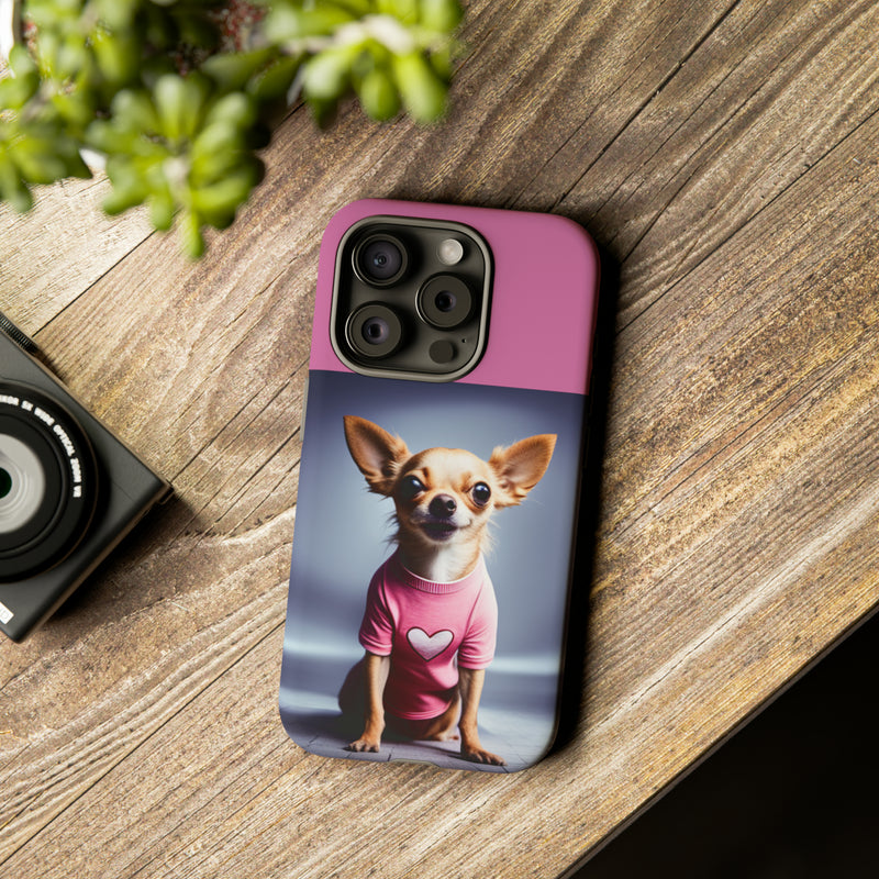 Pink Heart Chihuahua Tough Cases. All iPhone 15, 14, 13, 12, 11, X, 8 , Google Pixel 7, 6, 5, Samsung Galaxy 23, 22, 21, 20, 10