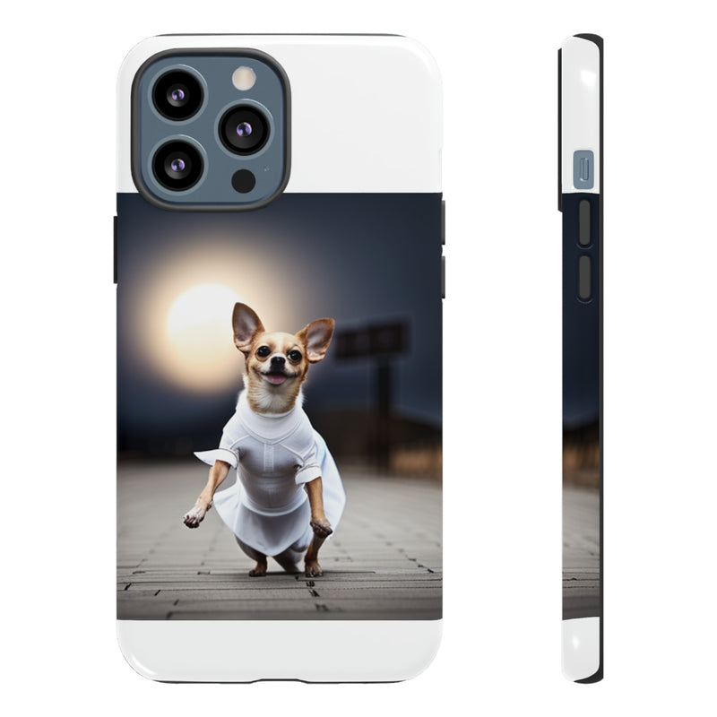 Cute White Dress Chihuahua Tough Cases. All iPhone 15, 14, 13, 12, 11, X, 8 , Google Pixel 7, 6, 5, Samsung Galaxy 23, 22, 21, 20, 10