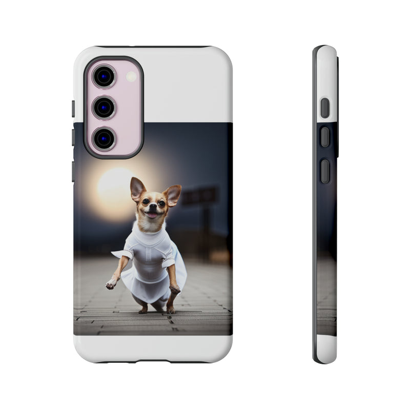 Cute White Dress Chihuahua Tough Cases. All iPhone 15, 14, 13, 12, 11, X, 8 , Google Pixel 7, 6, 5, Samsung Galaxy 23, 22, 21, 20, 10