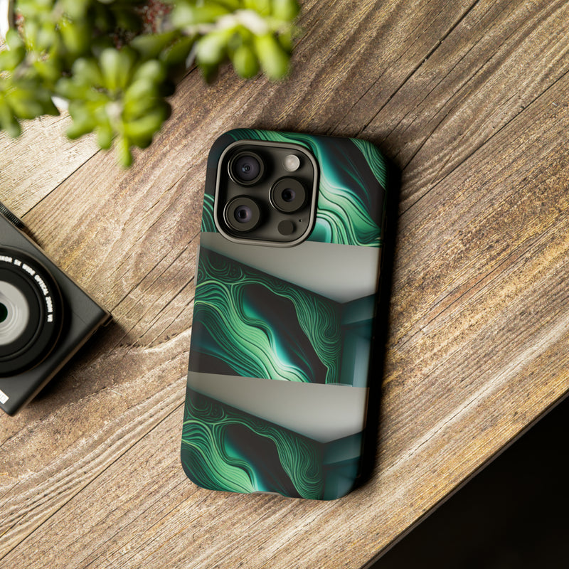 Green Geometric Patterns - Tough Cases  All iPhone 15, 14, 13, 12, 11, X, 8 , Google Pixel 7, 6, 5, Samsung Galaxy 23, 22, 21, 20, 10