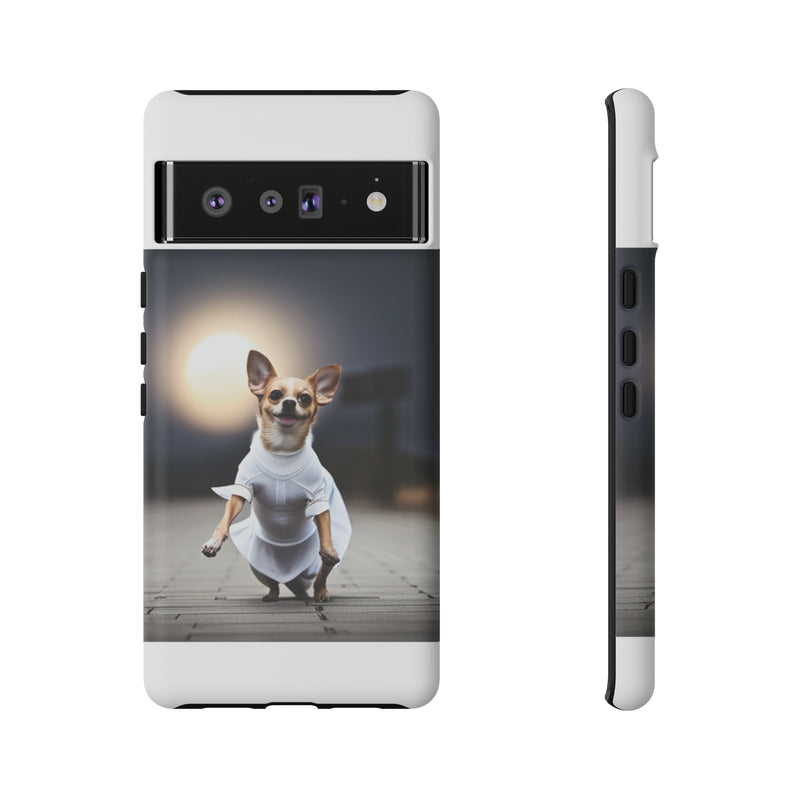 Cute White Dress Chihuahua Tough Cases. All iPhone 15, 14, 13, 12, 11, X, 8 , Google Pixel 7, 6, 5, Samsung Galaxy 23, 22, 21, 20, 10