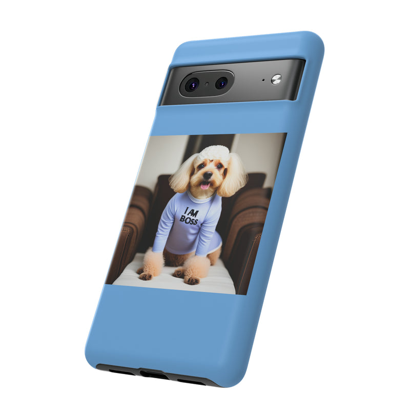 I Am Boss Dog Blue Tough Cases. All iPhone 15, 14, 13, 12, 11, X, 8 , Google Pixel 7, 6, 5, Samsung Galaxy 23, 22, 21, 20, 10