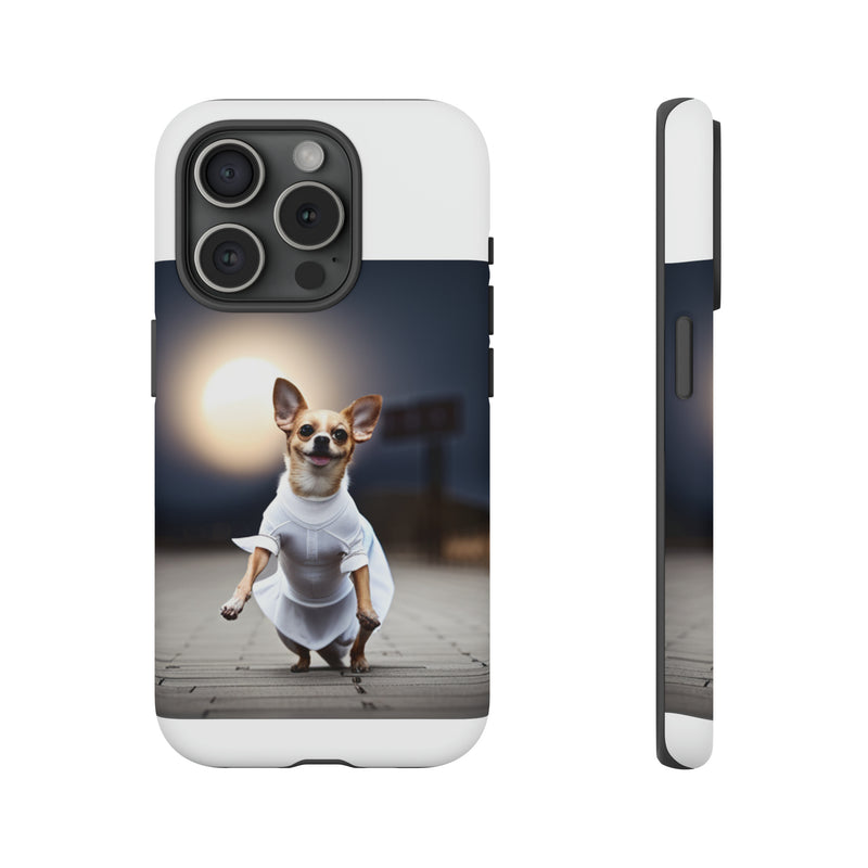 Cute White Dress Chihuahua Tough Cases. All iPhone 15, 14, 13, 12, 11, X, 8 , Google Pixel 7, 6, 5, Samsung Galaxy 23, 22, 21, 20, 10