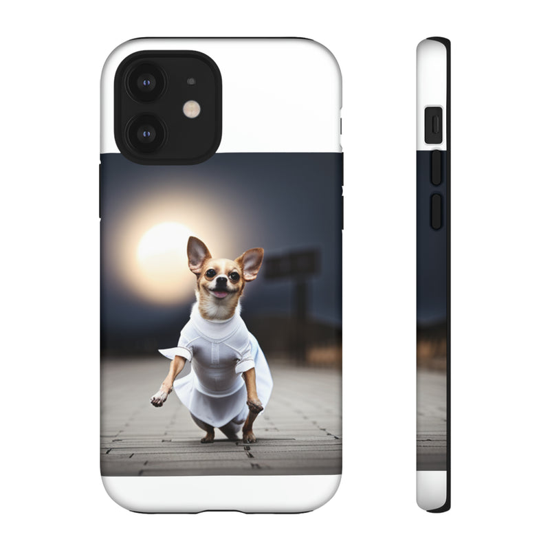 Cute White Dress Chihuahua Tough Cases. All iPhone 15, 14, 13, 12, 11, X, 8 , Google Pixel 7, 6, 5, Samsung Galaxy 23, 22, 21, 20, 10