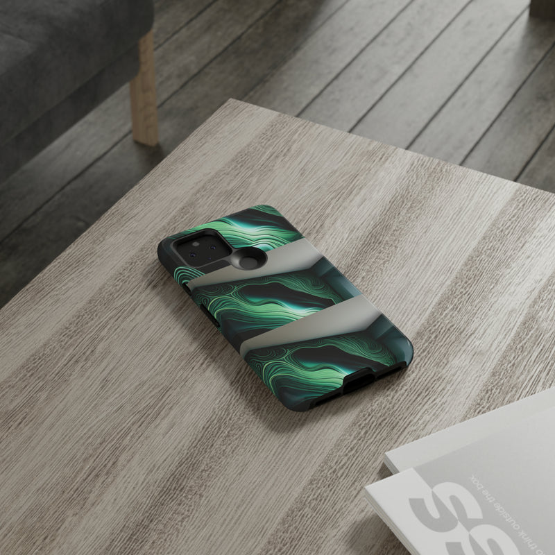 Green Geometric Patterns - Tough Cases  All iPhone 15, 14, 13, 12, 11, X, 8 , Google Pixel 7, 6, 5, Samsung Galaxy 23, 22, 21, 20, 10