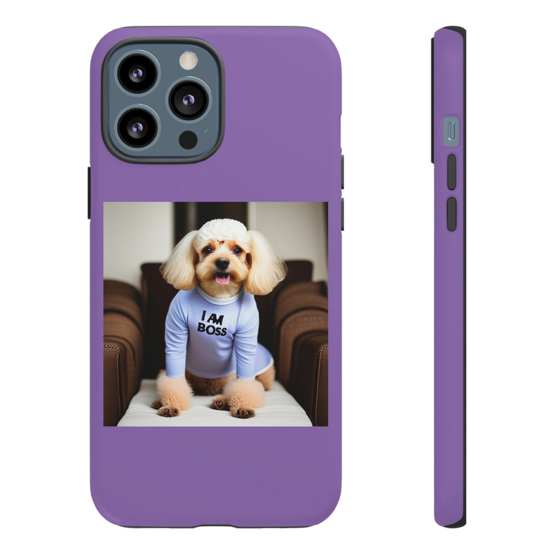 I Am Boss Dog  Purple Tough Cases. All iPhone 15, 14, 13, 12, 11, X, 8 , Google Pixel 7, 6, 5, Samsung Galaxy 23, 22, 21, 20, 10