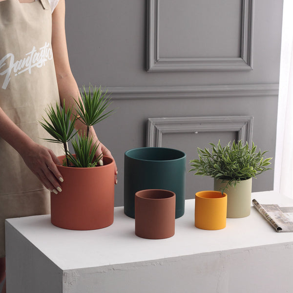 Colorful Flowerpot | Nordic Industrial Style Colorful Ceramic Flowerpot Succulent Planter Green Plants Cylindrical Shape Flower Pot With Hole Tray