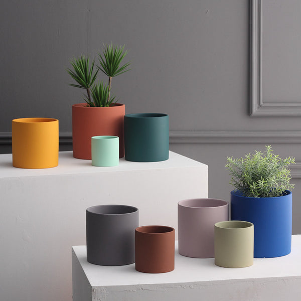 Colorful Flowerpot | Nordic Industrial Style Colorful Ceramic Flowerpot Succulent Planter Green Plants Cylindrical Shape Flower Pot With Hole Tray