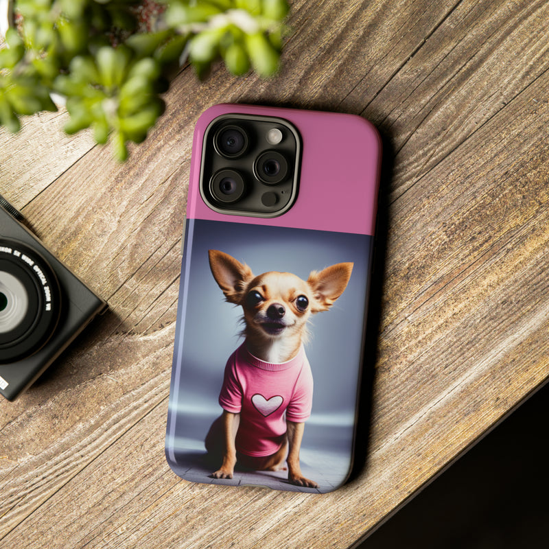 Pink Heart Chihuahua Tough Cases. All iPhone 15, 14, 13, 12, 11, X, 8 , Google Pixel 7, 6, 5, Samsung Galaxy 23, 22, 21, 20, 10